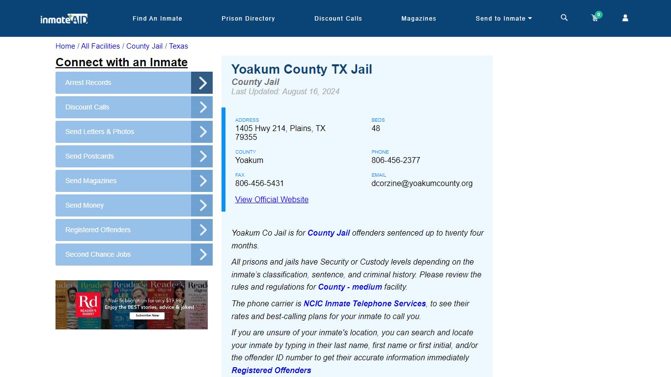 Yoakum County TX Jail - Inmate Locator